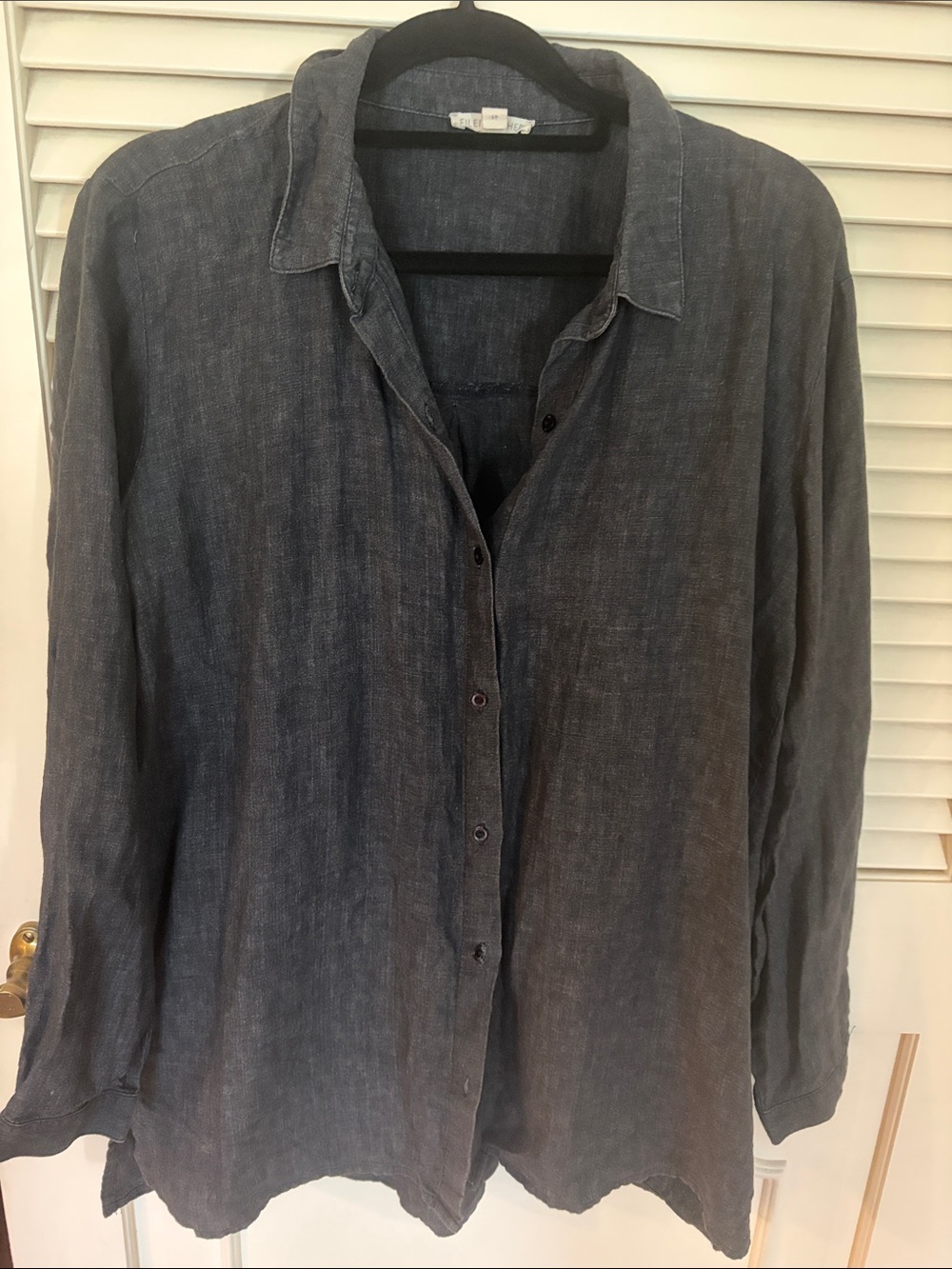 Eileen Fisher dark grey 100% organic  Linen Button-Up Shirt